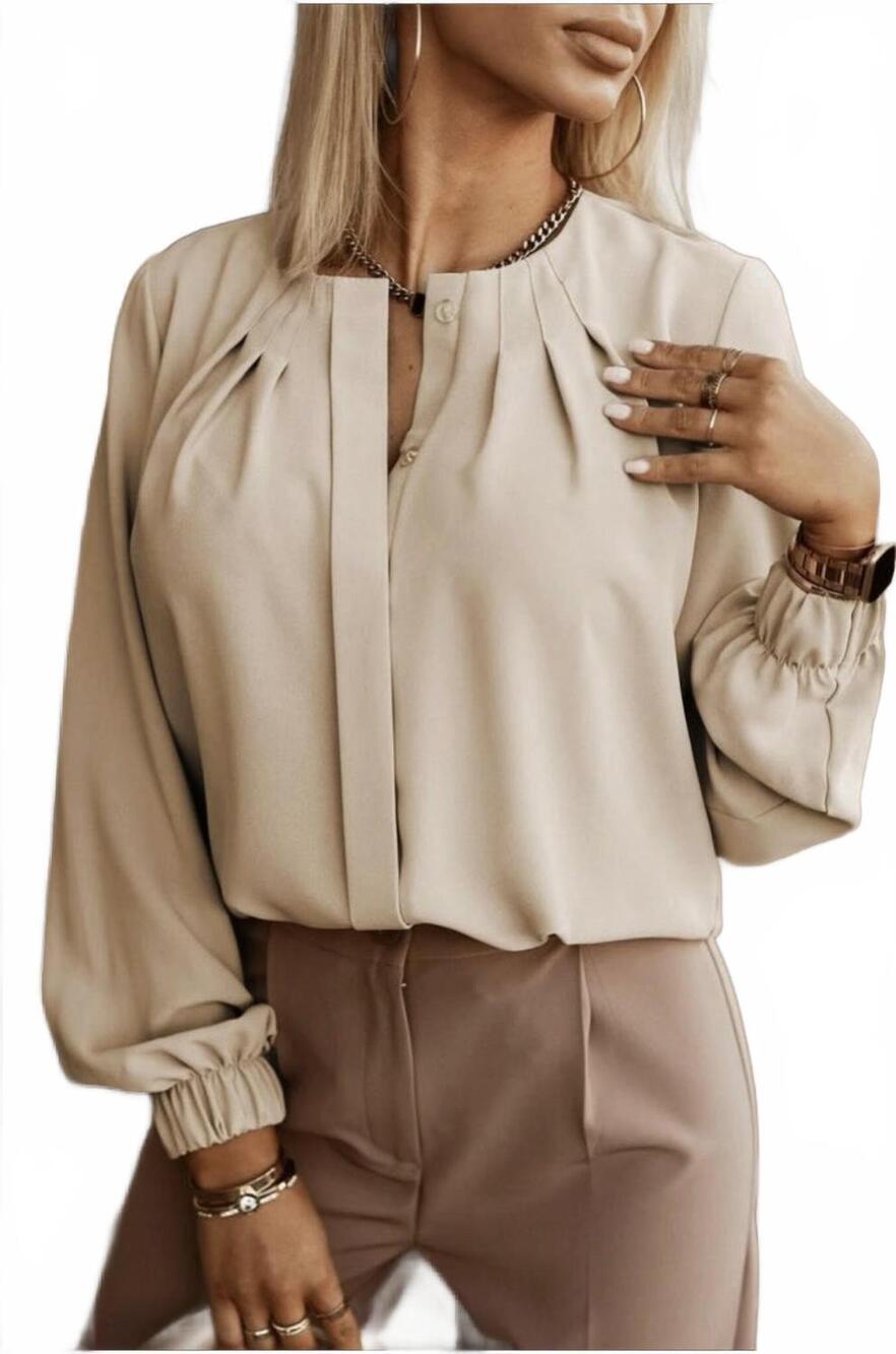NEW DEAR LOVER crew neck long sleeve top in beige